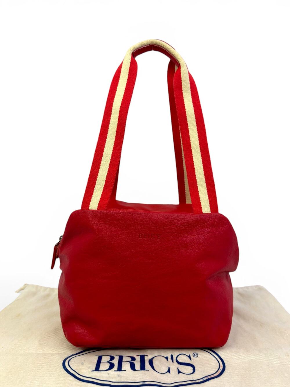Vintage BRIC'S Milano Red Pebbled Leather Bowler Satchel Bag w/ Dust Bag